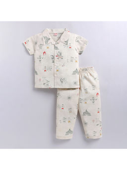 Snuggly Monkey - Off White Carnival Theme Woven Shirt with Pyjama