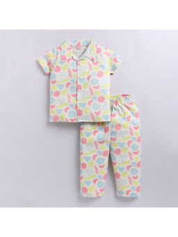 Snuggly Monkey - Off White Printed Shirt with Pyjama