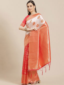 Sareemall - Cream & Red Festive Silk Blend Woven Design Saree with Unstitched Blouse
