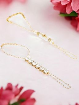 OOMPH - Combo Of 2 Gold Tone Kundan and Pearls Floral Ethnic Hand Harness