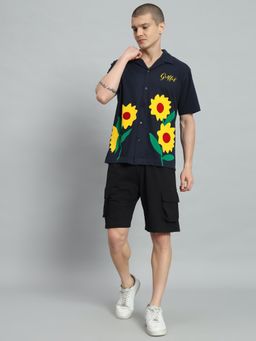 Griffel - Men Navy Blue Floral Printed Co-Ord Set