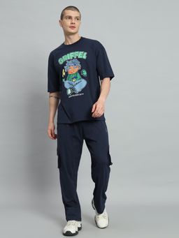 Griffel - Men Navy Blue Oversized Graphic Co-Ord Set