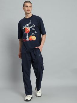 Griffel - Men Navy Blue Oversized Aperol Spritz Graphic Co-Ord Set