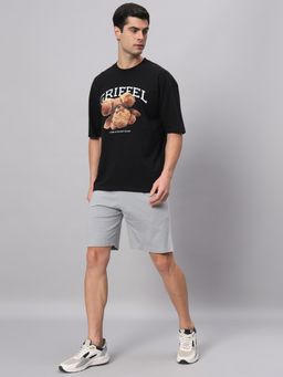 Griffel - Men Black Oversized Teddy Graphic Printed Co-Ord Set