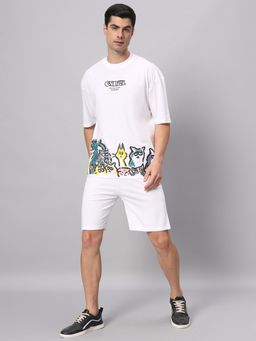 Griffel - Men White Oversized Cat Graphic Printed Co-Ord Set