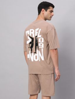 Griffel - Men Beige Back Print Co-Ord Set