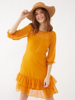 Zink London - Womens Yellow Self Design Dress