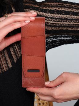 Sassora - Brown Pure Leather Pen Case To Carry 2 Pens