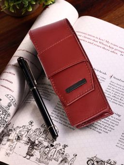 Sassora - Maroon Genuine Leather Pen Case To Carry 2 Pens