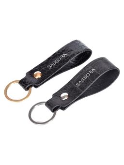 Sassora - Black Premium Leather Keychain Key Ring Holders (Pack Of 2)