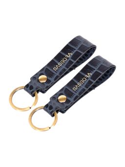 Sassora - Navy Blue Premium Leather Keychain Key Ring Holders (Pack Of 2)
