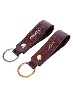 Sassora - Brown Premium Leather Keychain Key Ring Holders (Pack Of 2)