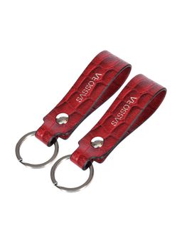 Sassora - Red Premium Leather Keychain Key Ring Holders (Pack Of 2)
