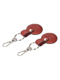 Sassora - Brown Premium Leather Round Shape Key Holder Gift Set (Pack Of 2)