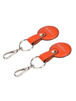 Sassora - Orange Premium Leather Round Shape Key Holder Gift Set (Pack Of 2)
