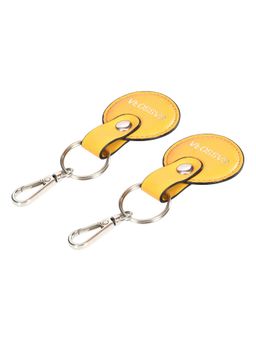 Sassora - Yellow Premium Leather Round Shape Key Holder Gift Set (Pack Of 2)
