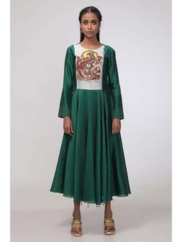 CHHAYA MEHROTRA - Hand Embroidered Bottle Green Ivory Kurta