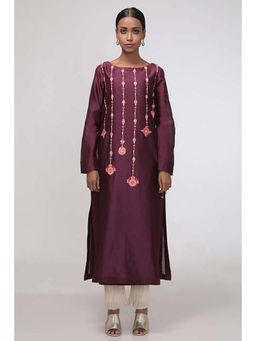 CHHAYA MEHROTRA - Hand Embroidered Egg Plant Kurta