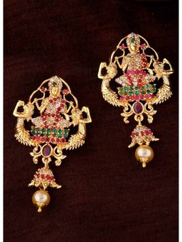 Estele - Gold Plated CZ Lakshmi Devi Designer Earrings with Pearls for Women
