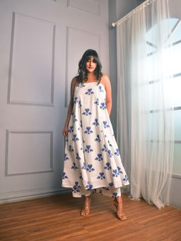 WHY SO BLUE - Shay White Printed Anarkali Kurta with Palazzo (Set of 2)