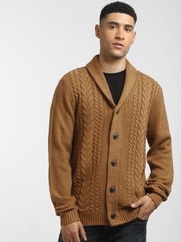 Jack & Jones - Brown Front Open Textured Cardigan