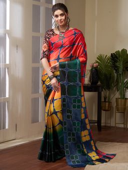 Sareemall - Women's Crepe Multi-Color Digital Print Celebrity Saree with Unstitched Blouse