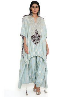 Payal Singhal - Powder Blue Banarasi High Low Kaftan Style Kurta with Pant (Set of 2)