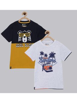 3PIN - Trendy Boys Short Sleeves Printed T-shirt Mustard & Grey (Pack of 2)