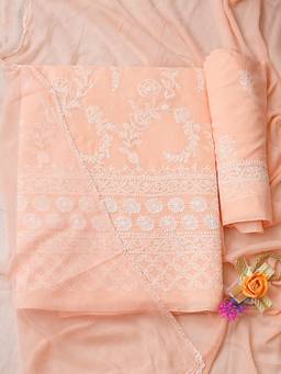 ADA - Lucknowi Chikankari Light Peach Cotton Unstitched Kurta and Pant with Dupatta