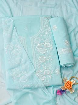 ADA - Lucknowi Chikankari Peach Cotton Unstitched Kurta and Pant with Dupatta