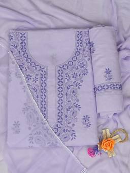 ADA - Lucknowi Chikankari Mauve Cotton Unstitched Kurta and Pant with Dupatta