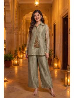 WOOMN - Green Salsa Crush Embellished Co-Ords Set