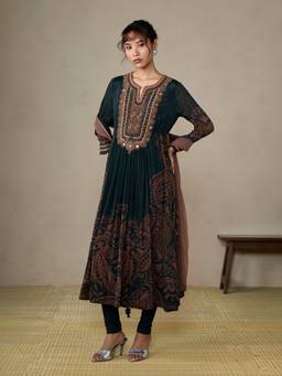Ritu Kumar - Alpana Dark Green Kurta With Legging And Dupatta