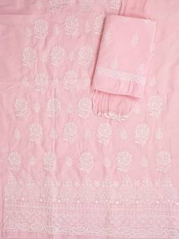 ADA - Lucknowi Chikankari Dusty Peach Cotton Unstitched Kurta and Pant with Dupatta