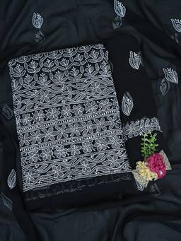 ADA - Lucknowi Chikankari Black Georgette Unstitched Kurta and Pant with Dupatta
