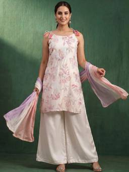 AVANSHEE - Women Off White Silk Blend Embroidered Kurta with Pant and Dupatta