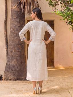 Rangita - Off White Viscose Flared Dress