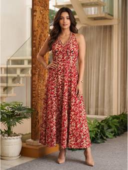 Rangita - Red Cotton Flared Dress