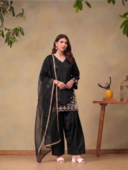 Bani Women - Black Floral Cutwork Kurta and Salwar with Dupatta