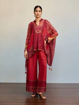 Ritu Kumar - Qala Maroon Kaftan With Palazzo