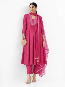 max - Pink Embroidered Anarkali Kurta and Pant with Dupatta