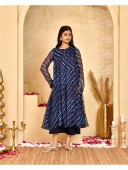Rangpur - Blue Neel Leheriya Chiffon Anarkali Kurta and Palazzo