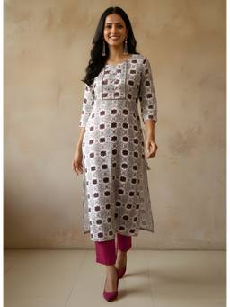 FLOSIVE - Chic Printed White Cotton Straight Kurta