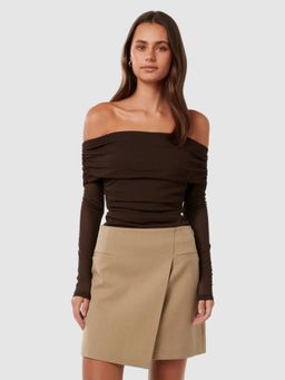 Forever New - Kaia Ruched Mesh Bardot Top