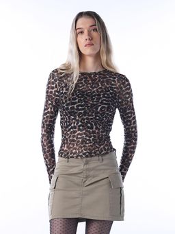 ONLY - Animal Print Slim Fit Black Top