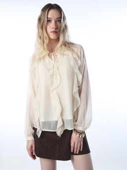 ONLY - Solid Regular Fit Beige Top