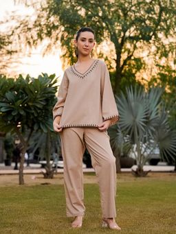 SANSKRUTIHOMES - Pure Cotton V-Neck Co-Ord Set for Women