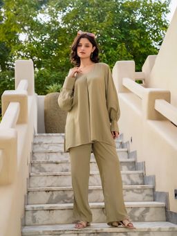 SANSKRUTIHOMES - Viscose Rayon V-Neck Co-Ord Set for Women