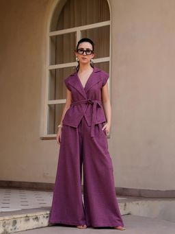 SAY - Magenta Cotton Blend Co-Ord Set for Women