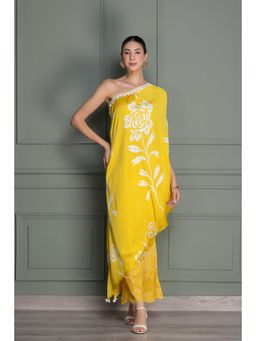 SEW - Yellow Drape Printed Indie-Fusion Top with Palazzo (Set of 2)